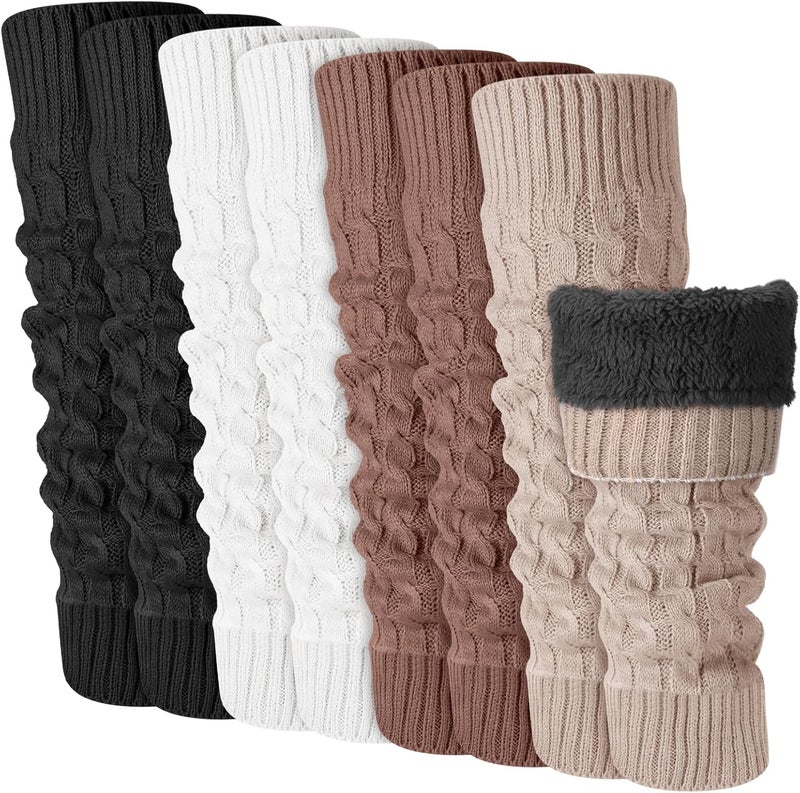Chuarry 4 Pairs Women's Fleece Lined Leg Warmers Fuzzy Knit Double Layer Leg Warmer Long Boot Socks for Skating Daily Wear - Image 1